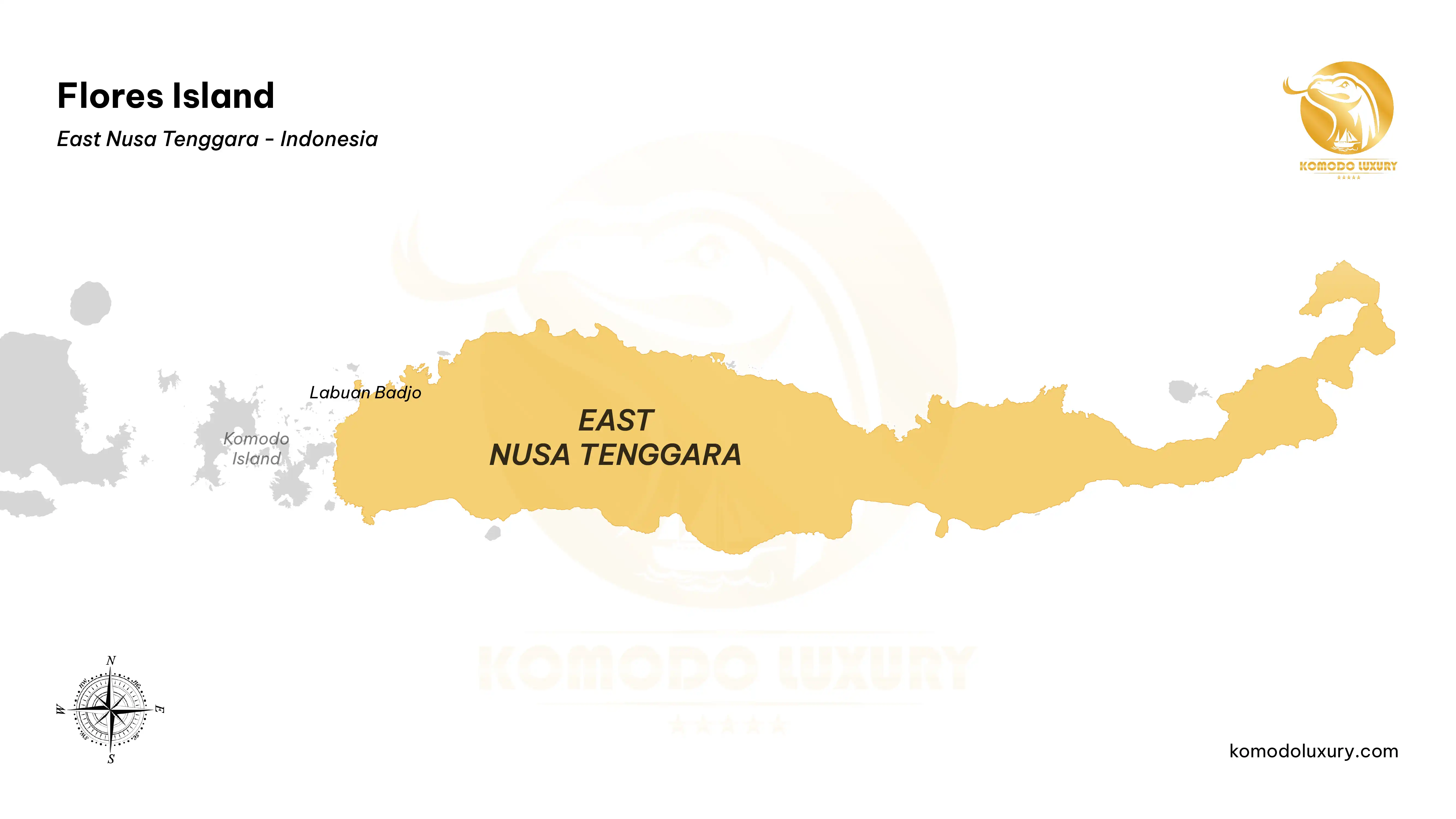 A map of Flores showing the island from Labuan Bajo east to Maumere