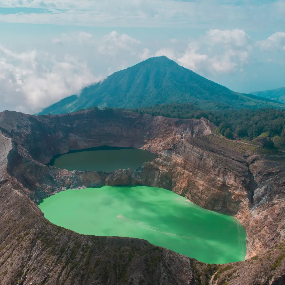 Two of the Kelimutu crater lakes seen from the summit rim