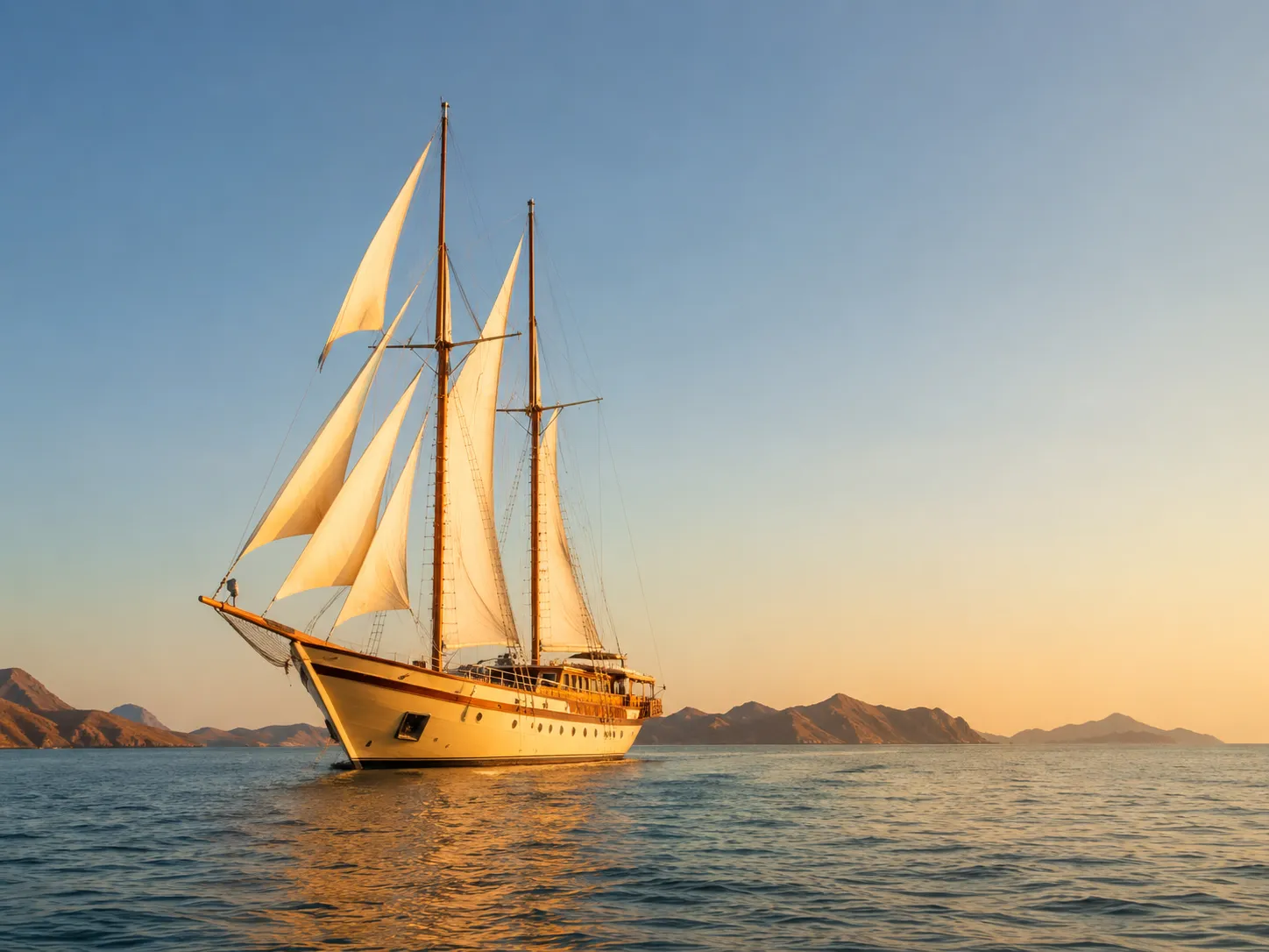 A crewed yacht under sail off the Flores coast