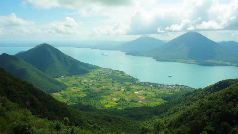 Panorama of Flores island with volcanoes, rice terraces and coastline — deciding how many days you need in Flores and Komodo